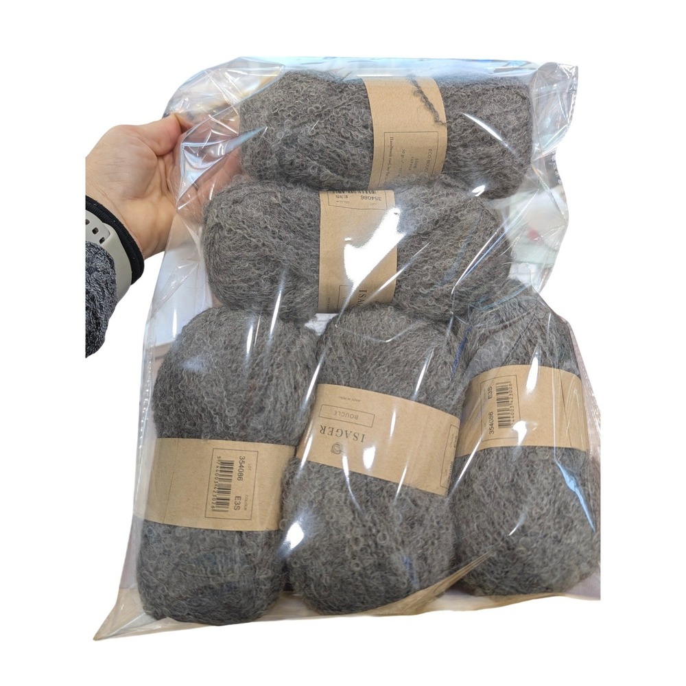 Isager Eco Boucle Yarn 100% Alpaca Color E3S Grey Lot 354086 5 Skeins 50g Each